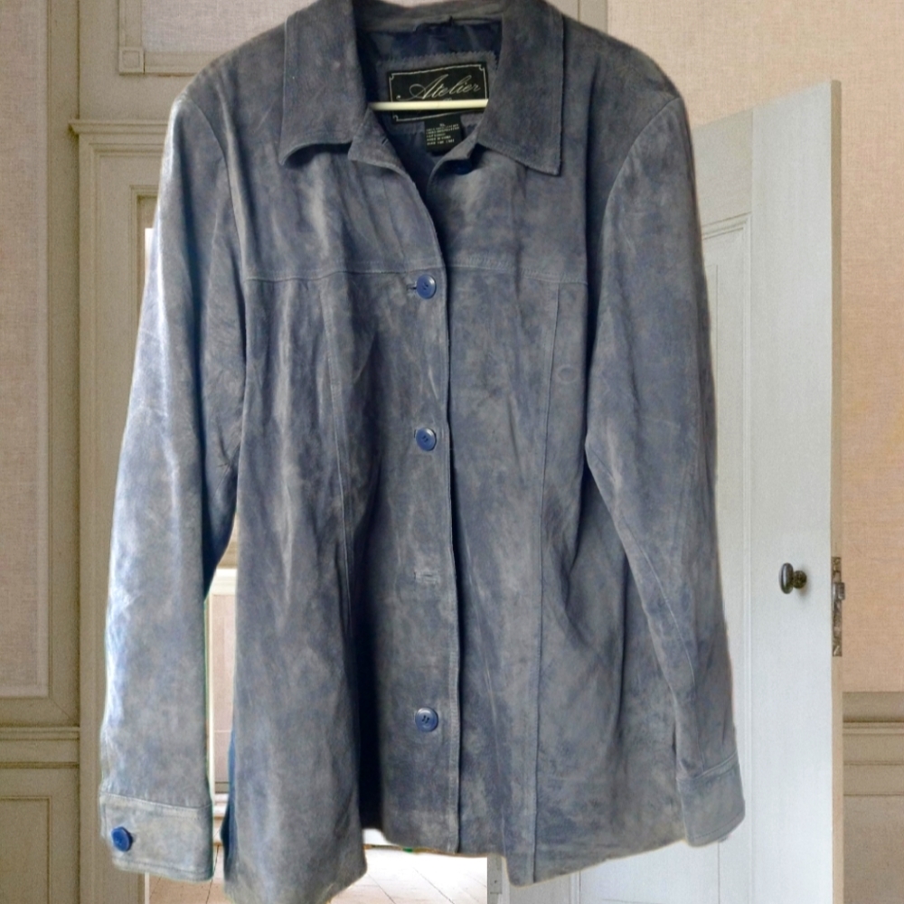 Atelier by B. Thomas Vintage Genuine Leather Suede Blue Grey Jacket Size XL